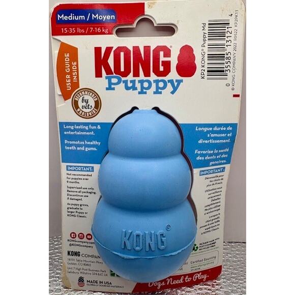Kong Puppy Dog Chew Toy - Blue - Medium - Non-toxic & non-splintering Chew Toy - Picture 3 of 5